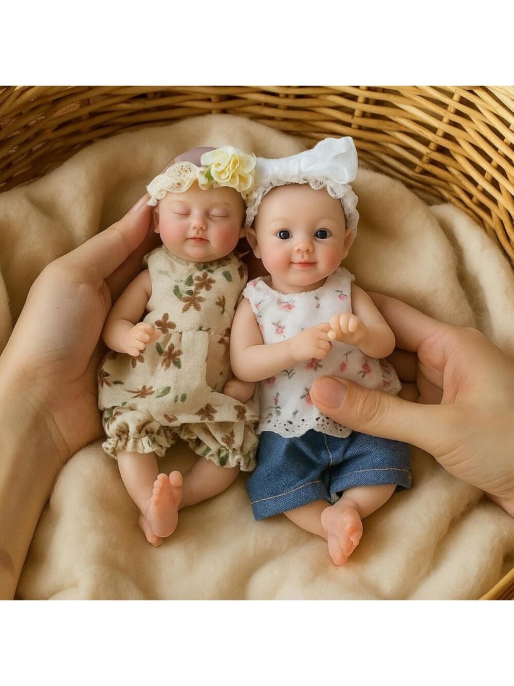 Set of 2 Silicone Baby Dolls - 8-Inch Twin Girls, Realistic & Cute Playtime Toys